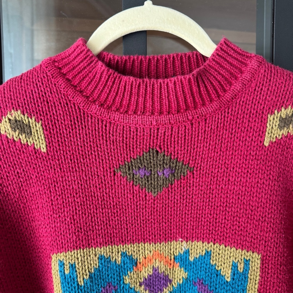 Vintage 90s PASTA chunky Knit Sweater Ramie Cotton butterfly Pullover colorful - Picture 8 of 11